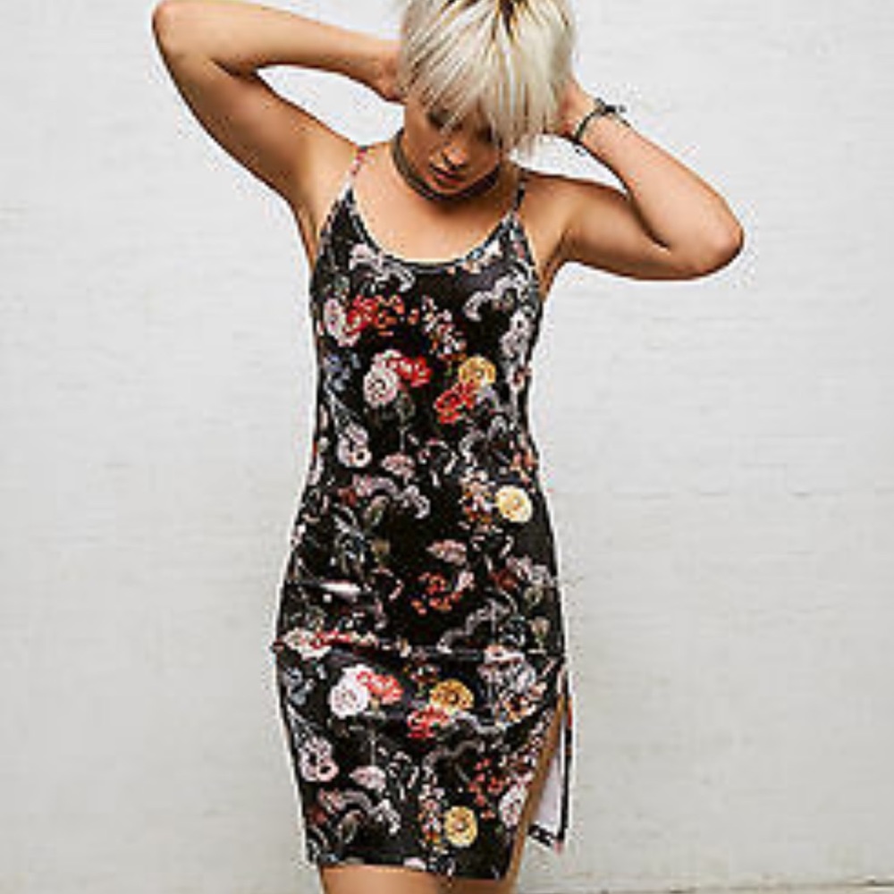 NWT AE Don't Ask Why Velvet Bodycon Punk Rock Botanic Print Black Dress